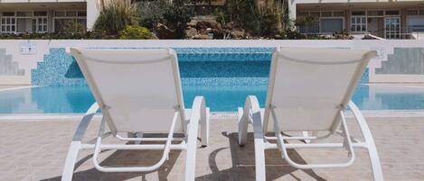 Outdoor pool, pool loungers