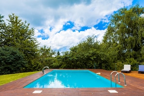 Outdoor pool, a heated pool - Large 4-Bedroom Farmhouse With Heated Swimming Pool For Your Exclusive Use (Genouillé)