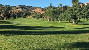 A golf course with a clear view of the green, trees, and distant hills. - BEAUTIFUL PENTHOUSE DIRECT PRIVATE  BEACH 4 BEDS (Marbella)