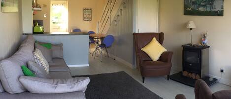 TV connectée, cheminée, jeux vidéo, lecteur de DVD