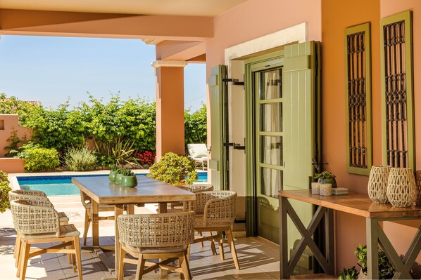 Outdoor dining - Oleanna Villas - Villa Elena  
Beautiful Secluded Villa
 (Svoronata)