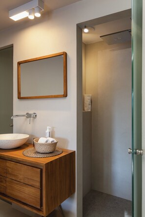 Combined shower/bathtub, free toiletries, hair dryer, towels