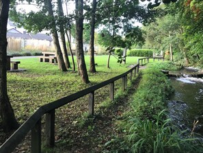 Stroll along the serene stream and enjoy the peaceful surroundings in this tranquil park setting.