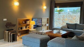 Una Smart TV, un reproductor de DVD, libros