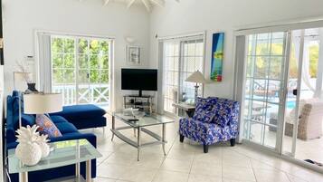 Smart TV, books, music library, stereo
