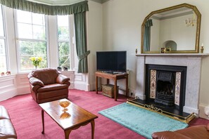 Télévision, cheminée, livres