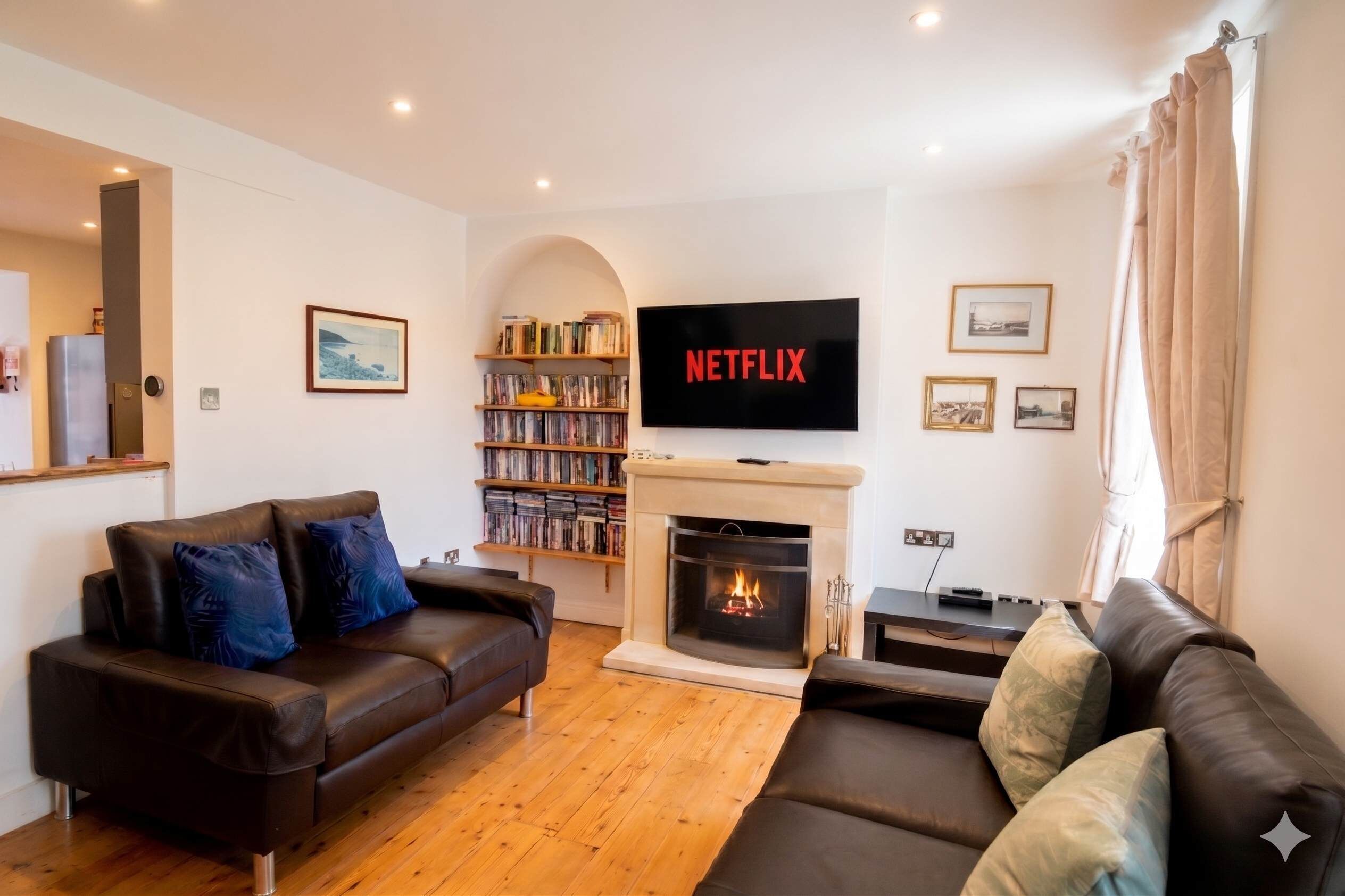 TV, fireplace, offices