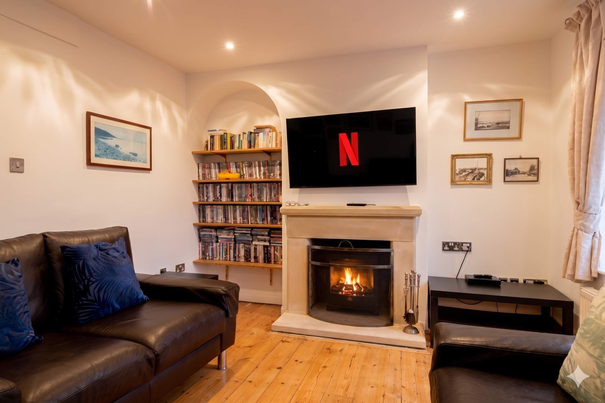 TV, fireplace, offices