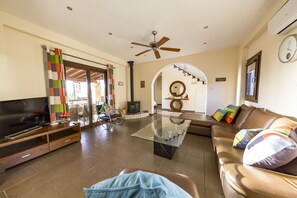 TV, fireplace