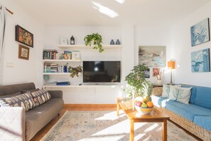 Smart-TV, DVD-spiller, bøker og filmbibliotek