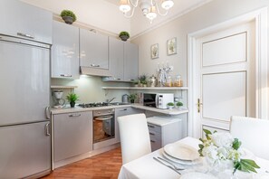 Fridge, microwave, oven, dishwasher