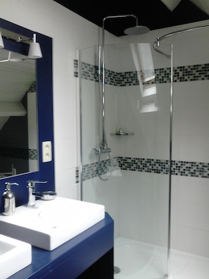Shower, hair dryer, towels, soap - charming country cottage for rent (Ave et Auffe)