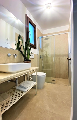 Douche, séchoir à cheveux, bidet, serviettes fournies