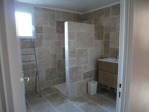 Combined shower/tub, hair dryer