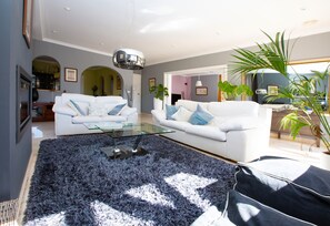 Una Smart TV, una chimenea, un reproductor de DVD