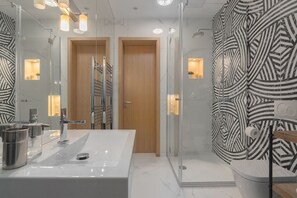 Hair dryer, towels, toilet paper