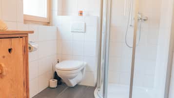 Combined shower/bathtub, hair dryer, towels, soap