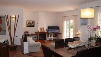 Smart TV, fireplace, ping pong, books