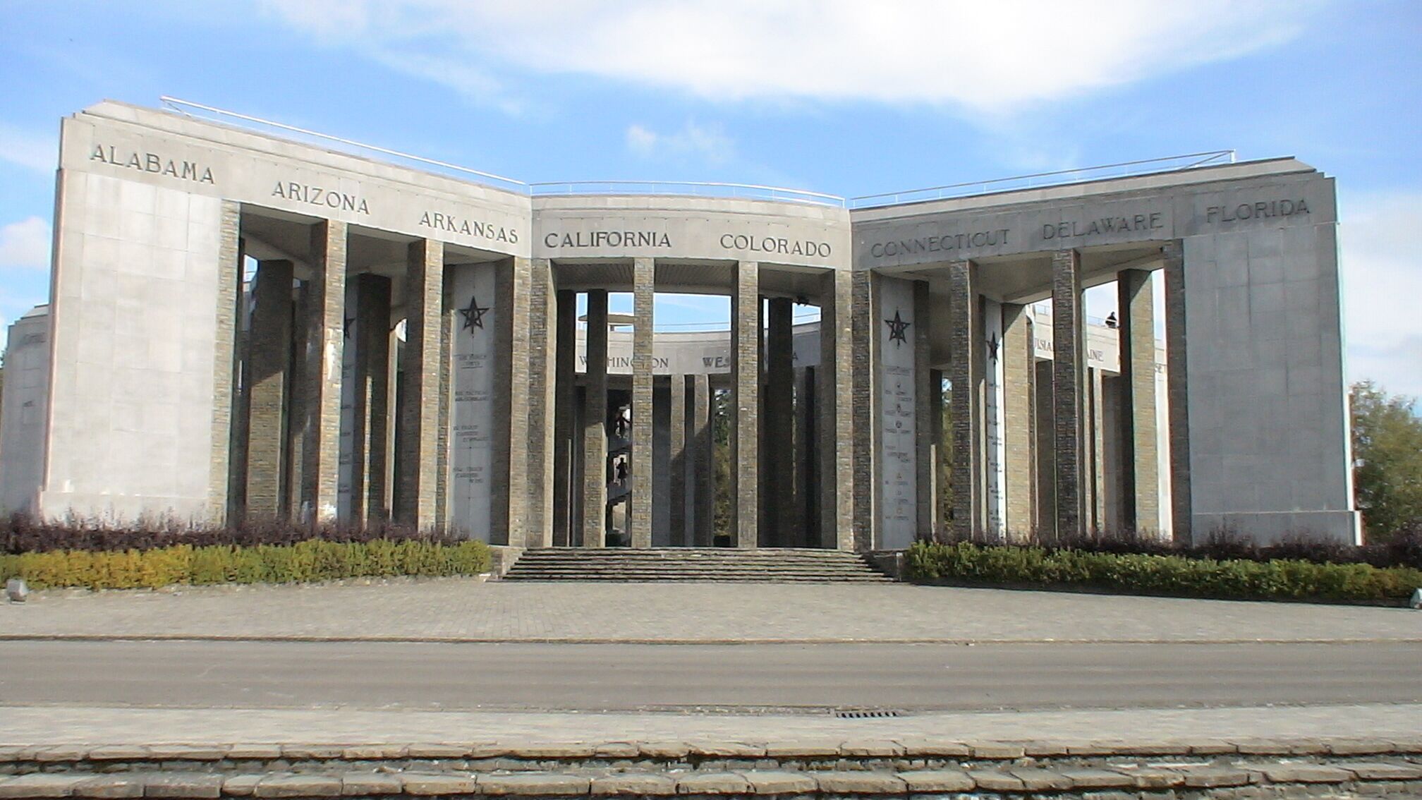 A building with columns labeled with state names.