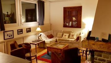 Télévision, cheminée, lecteur de DVD