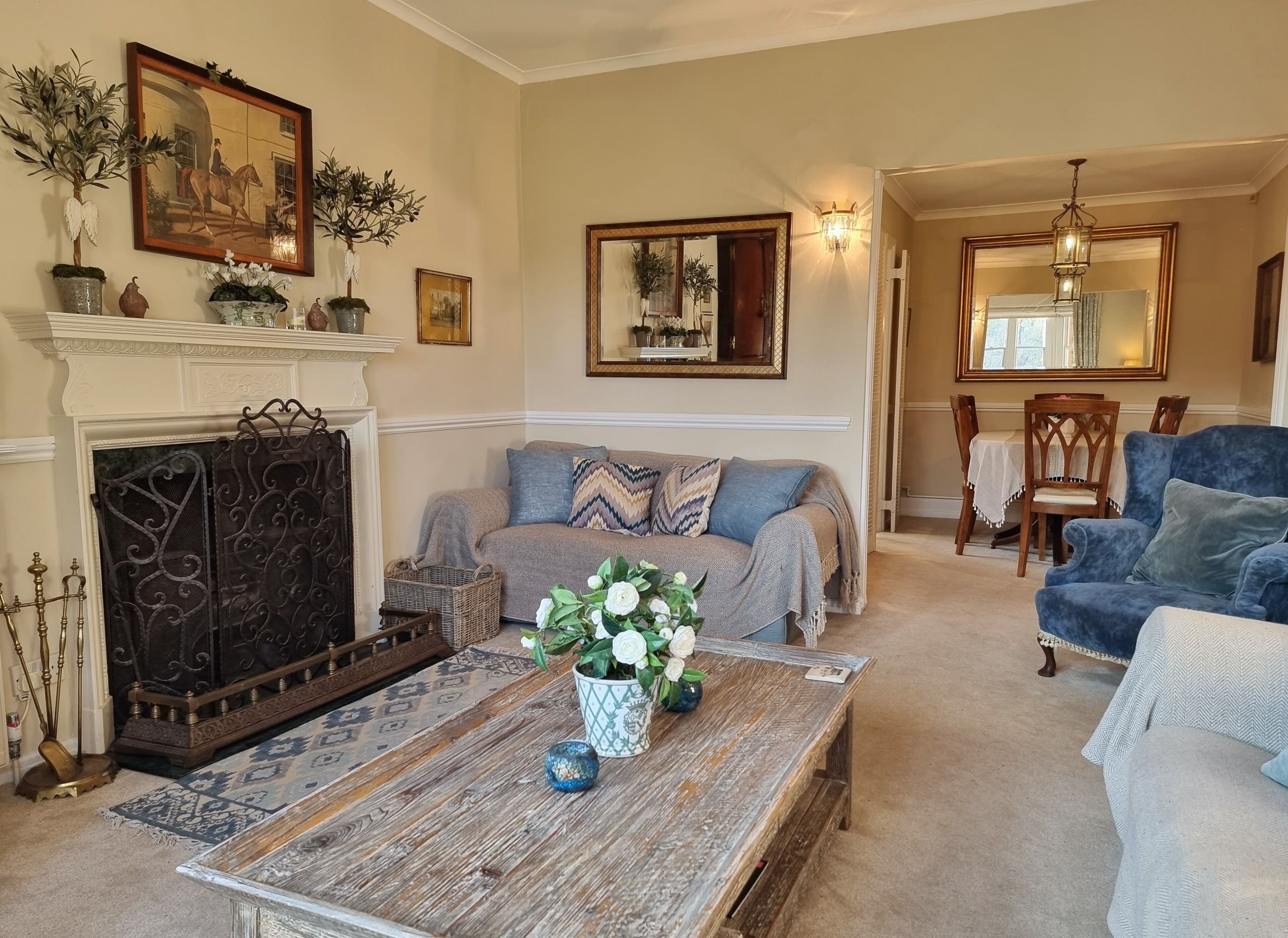 Smart TV, fireplace, video games, DVD player