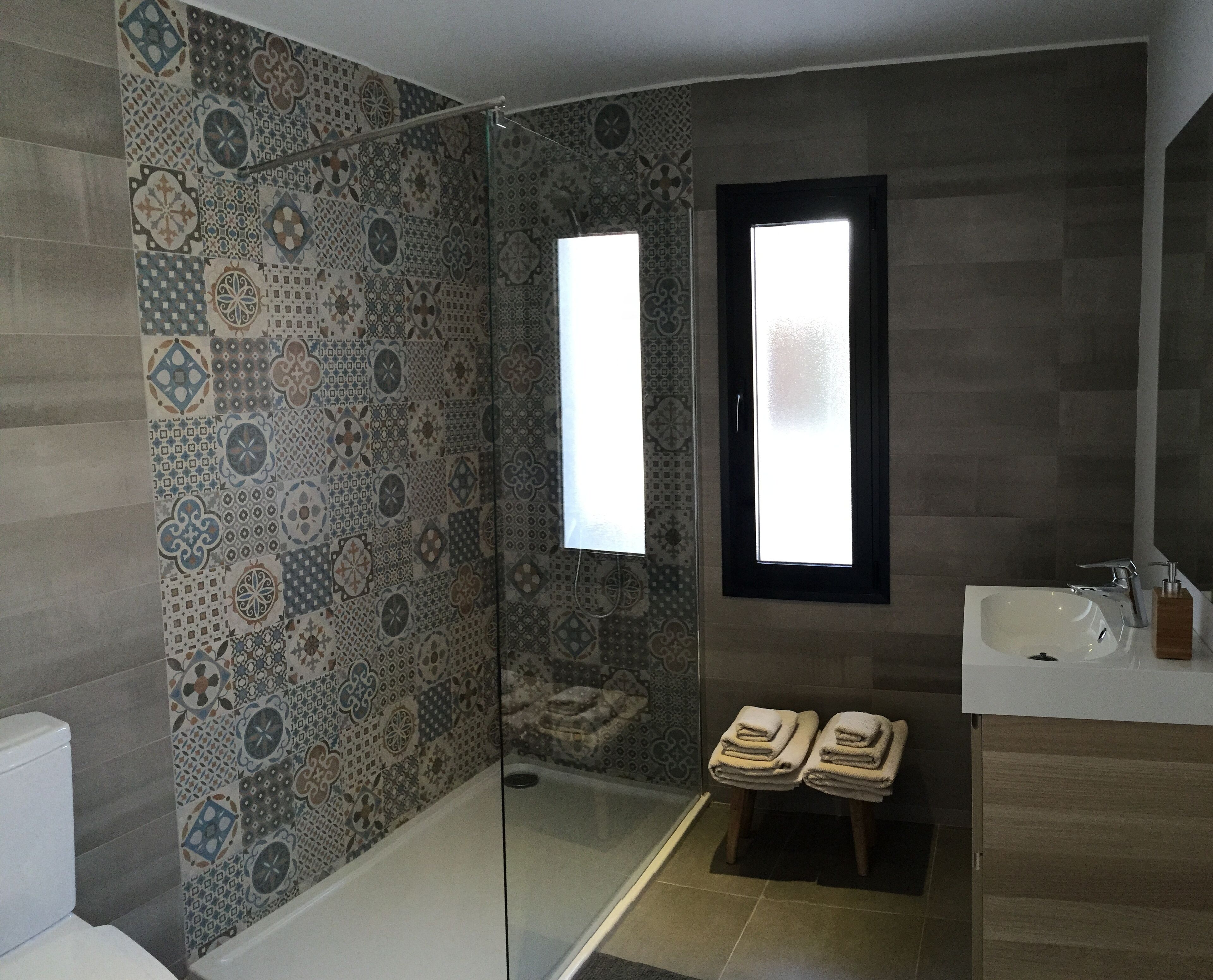 Regadera, secadora de cabello, bidet, toallas 