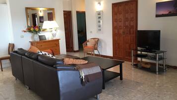 Smart-tv, dvd-afspiller, bøger, musikbibliotek