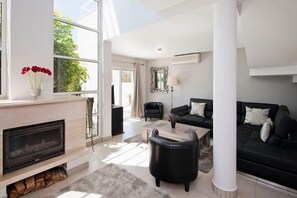 TV, fireplace, video game console