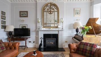 TV, fireplace, DVD player, books