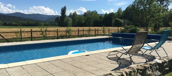 Peaceful countryside setting, private pool yet close to the village.