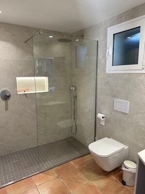 シャワー、ヘアドライヤー、タオル、トイレットペーパー