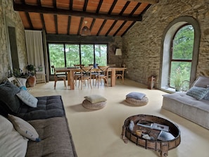 Smart TV, caminetto, lettore DVD, tavolo da ping pong