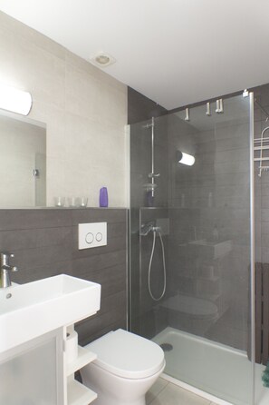 Hair dryer, towels, toilet paper