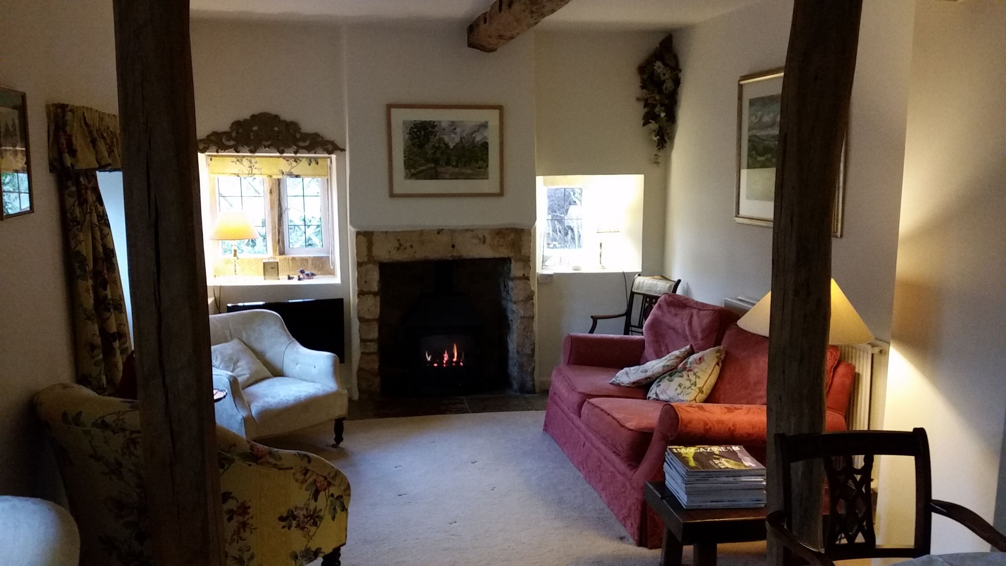 TV, fireplace, DVD player, books