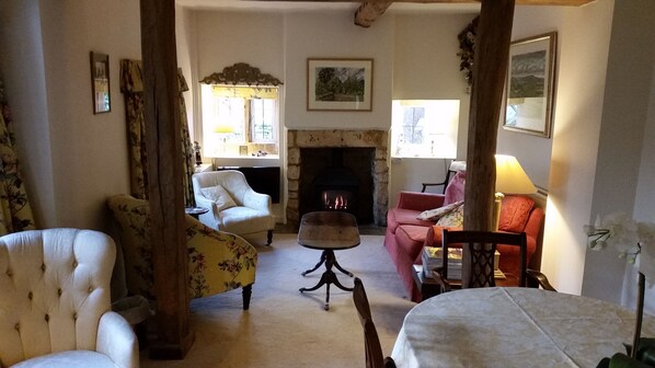 TV, fireplace, DVD player, books