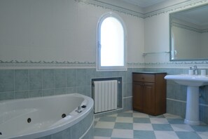 Combined shower/bathtub, jetted bath, hair dryer, bidet