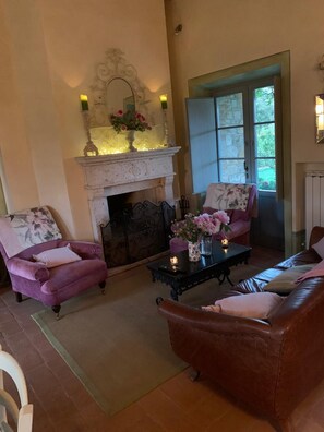 Smart TV, fireplace, DVD player, books