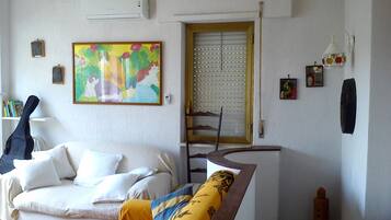 TV, caminetto, libri, impianto stereo