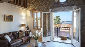 Smart TV, lareira, livros