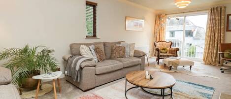 Smart TV, chimenea, libros