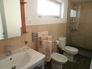 Douche, sèche-cheveux, serviettes fournies, papier toilette