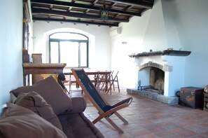 テレビ、暖炉、DVD プレーヤー、書庫