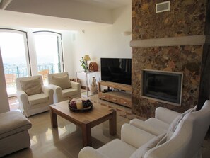 Smart TV, fireplace, ping pong, books