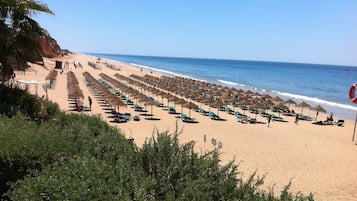 Perto da praia, espreguiçadeiras