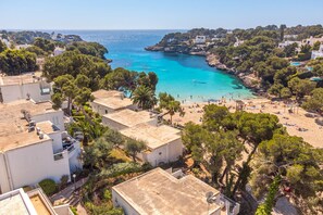 On the beach, sun loungers, beach towels