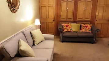 Smart TV, fireplace, DVD player, books