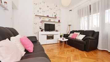 TV, fireplace