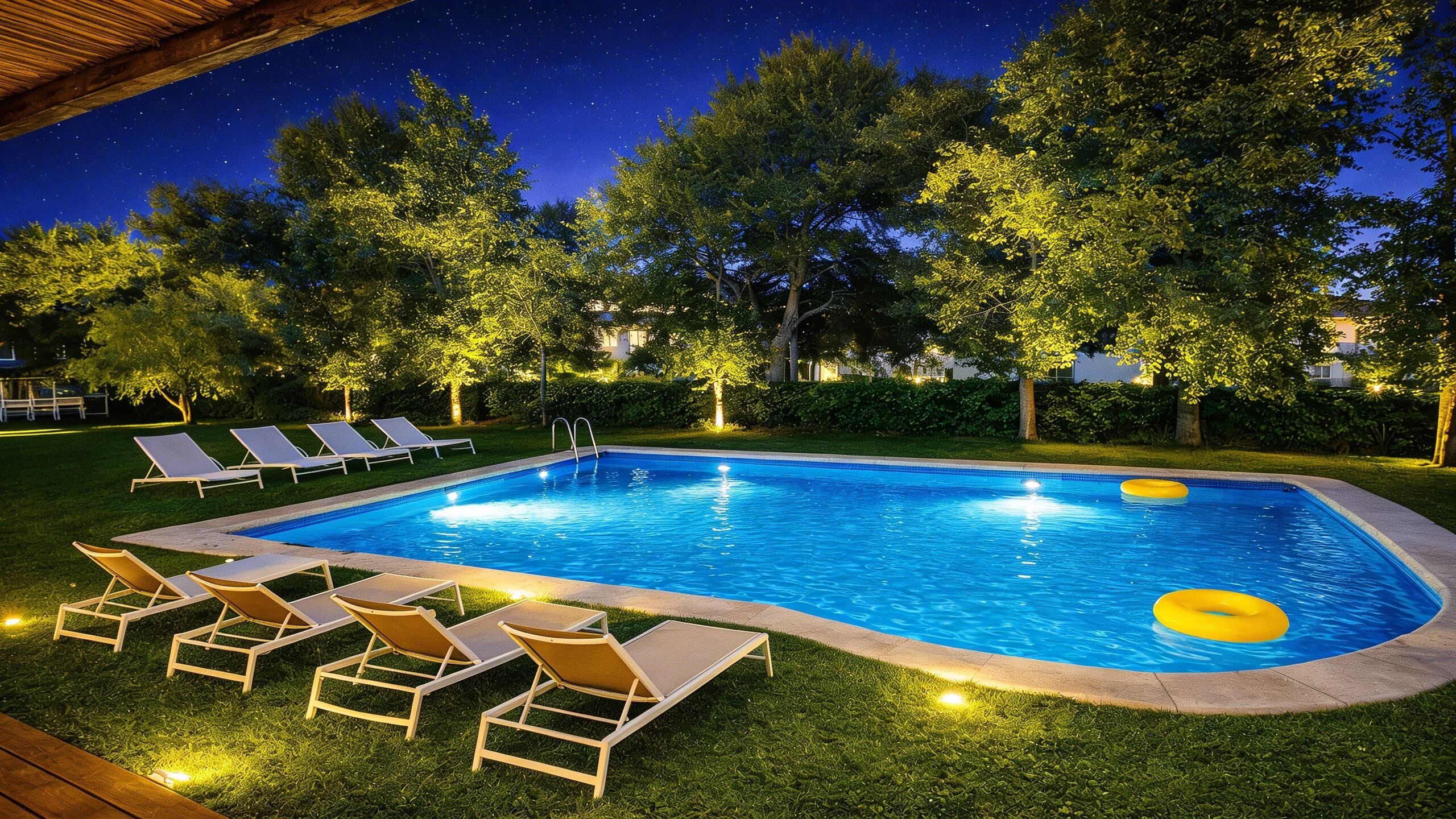 Outdoor pool, pool loungers