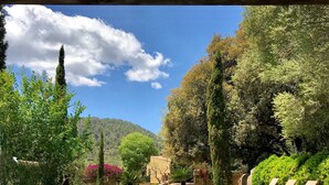 A swimming pool with a clear view of the surrounding garden and a mountain in the background. - **PREMIUM PROPERTY** Beautiful finca with spectacular views and HEATED POOL (In Esporles)