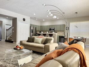 Smart TV, foosball, books, stereo